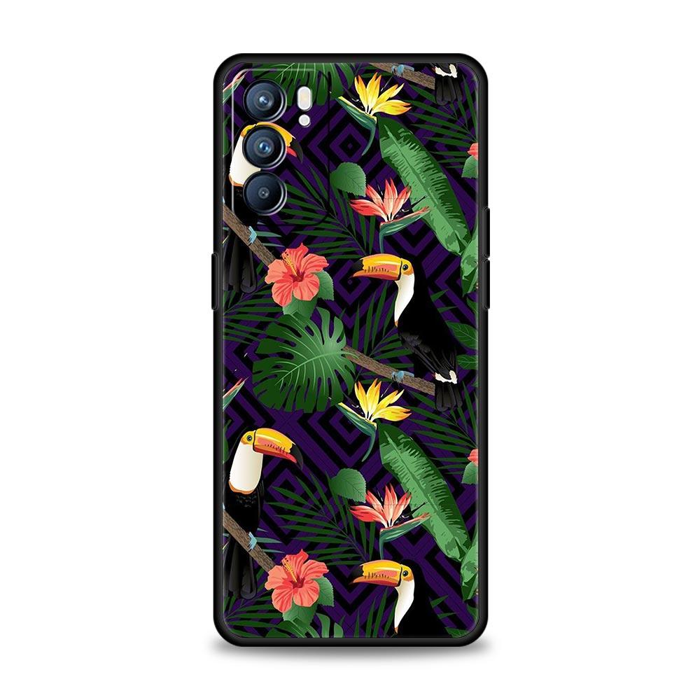 Винтажный чехол с цветком из банановых листьев для Oppo Reno8 Reno7 Reno6 Pro A54 5G Find X6 X5 A53 A52 A9 A15 A95 A17 A16 A76 A74 A57