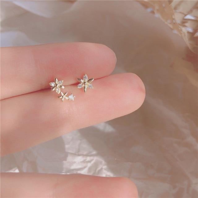 Серьги из французского асимметричного креативного хрустального цветка из стерлингового серебра 925 пробы с покрытием из 14-каратного золота для женщин, сладкие романтические украшения для свиданий