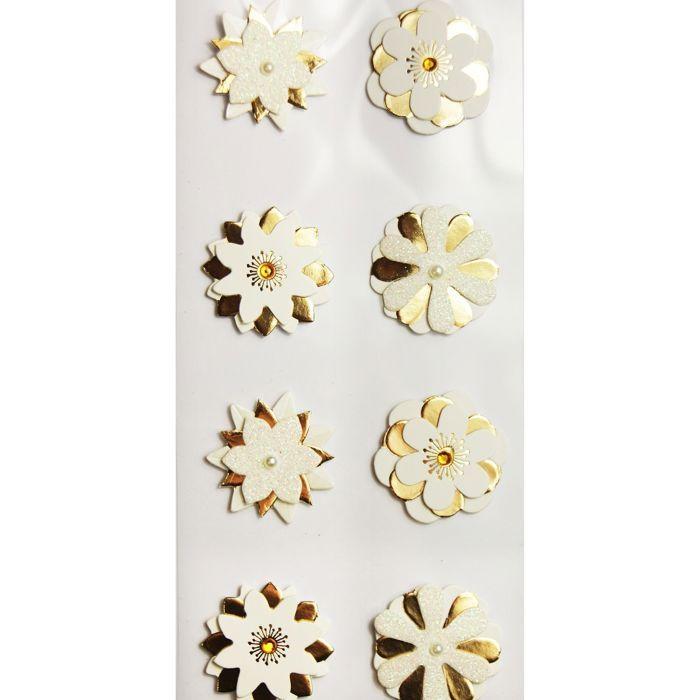 8 Autocollants 3D - Fleurs Blanches - Géométrique