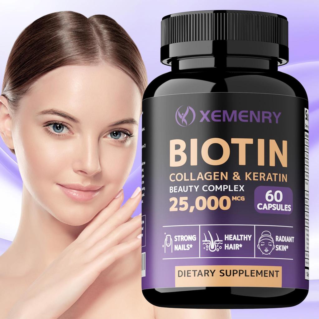BIOTIN - 25,000 MCG Beauty Complex - For Men and Women - Improves Hair Quality, Metabolism and Immune Health - Vegetarian Capsules