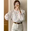 Корейский шик, лоскутное кружево, круглый вырез, рубашка, молодящая, для женщин - Весна/Осень 2025