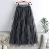 Qooth Summer Long Maxi Skirt Women FCute High-waisted Pleated Kawaii Tulle Skirt Mesh Gauze QT1240
