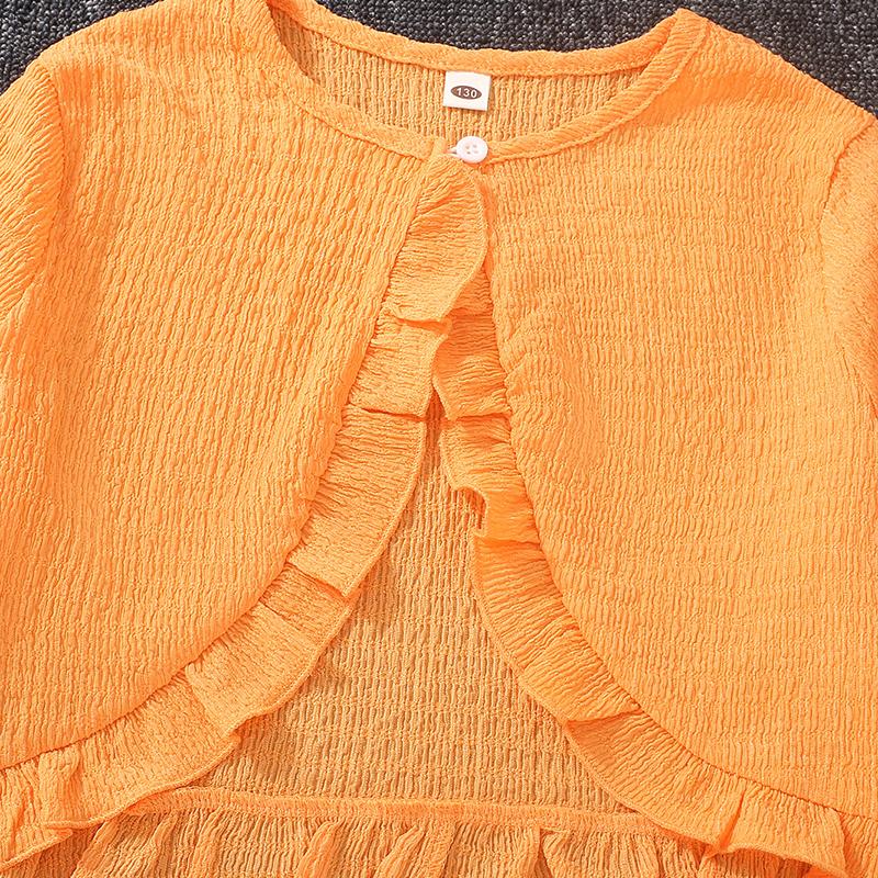 With Girls Longsleeved Printed Jacket Bow Dress Twopiece Sets Kids Colthes