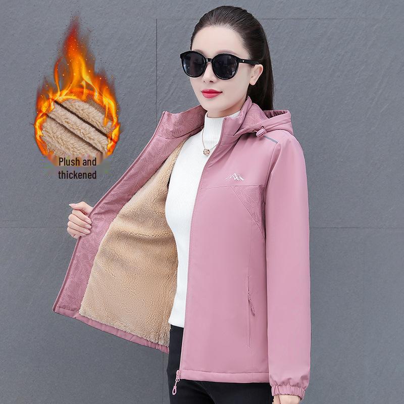 Женская ветрозащитная и водонепроницаемая куртка с капюшоном на бархатной подкладке для осени и зимы