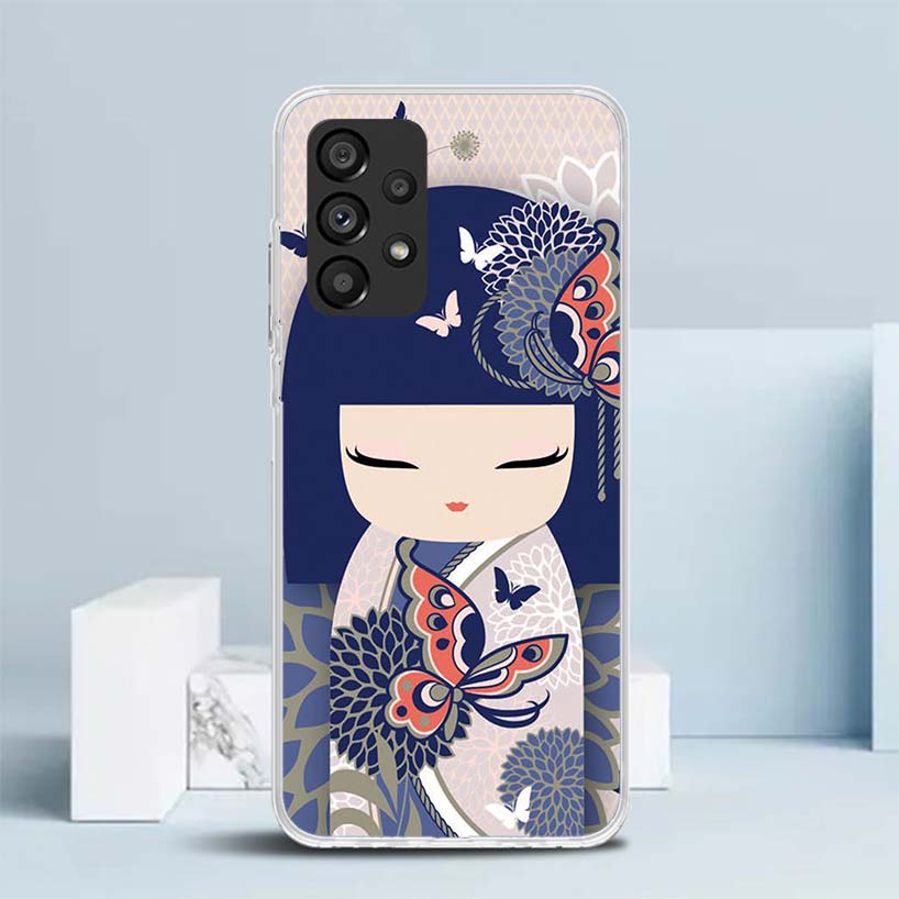 Чехол Kokeshi Doll Kimono Girl Мягкий для Samsung Galaxy A17 A37 A57 A16 A26 A36 A56 A15 A14 A55 Чехол для телефона A13 A53 A25 A35 A24 A3