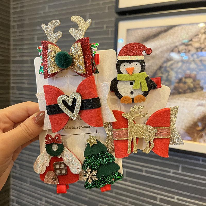 Милые рождественские заколки-банты для девочек - Нарядные боковые заколки и аксессуары для челки