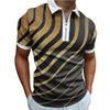 Повседневная футболка с лацканами, молодежная мужская модная футболка на молнии, футболка с коротким рукавом, мужская футболка с 3D сине-белыми полосками и принтом