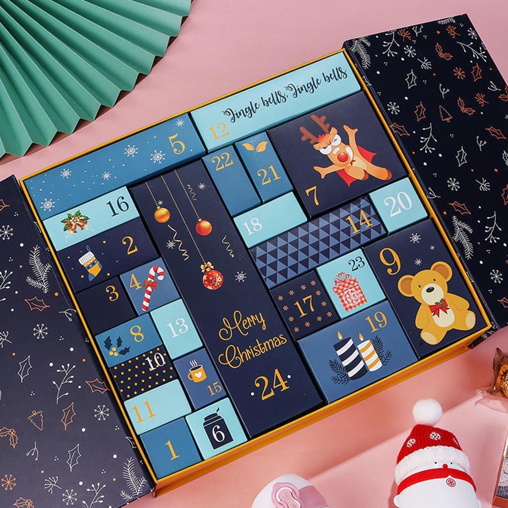 Christmas Advent Calendar Empty Countdown Boxes 24-Day Multi-Functional Container Empty Countdown Paper Boxes for Winter Holiday