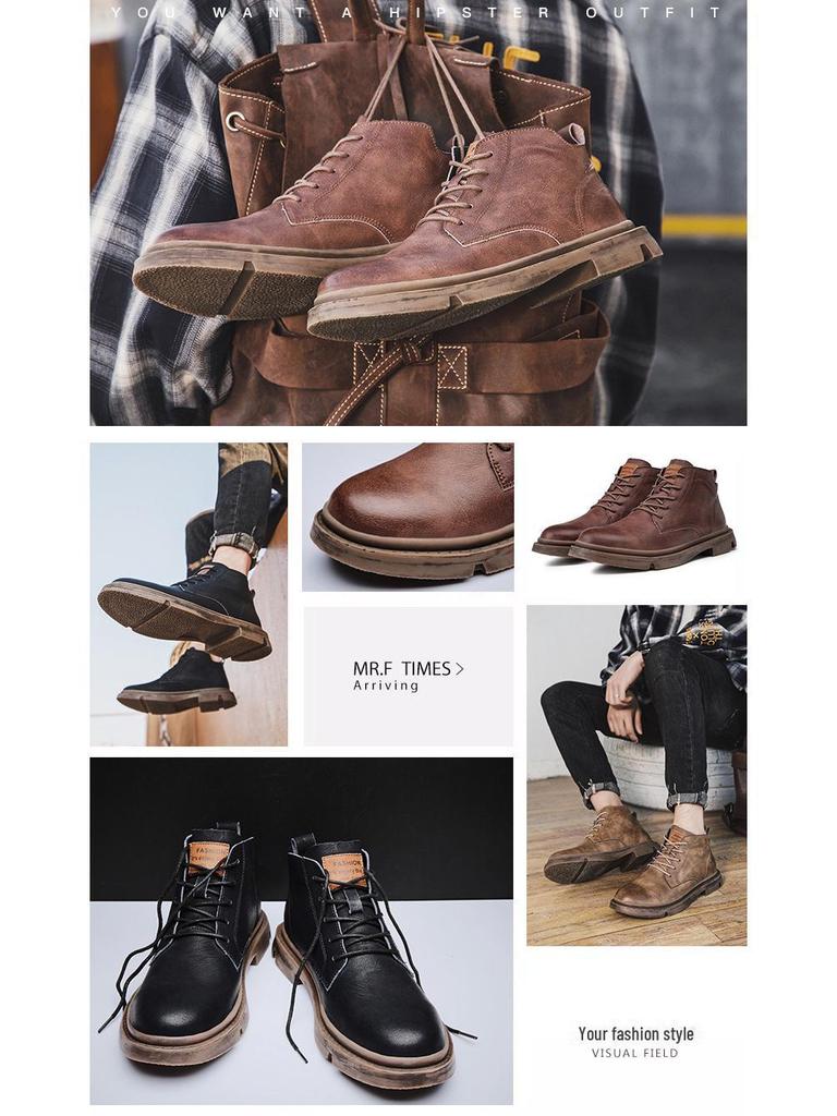 Мужские кожаные ботинки Martin средней высоты — повседневная рабочая обувь в британском стиле на весну/осень