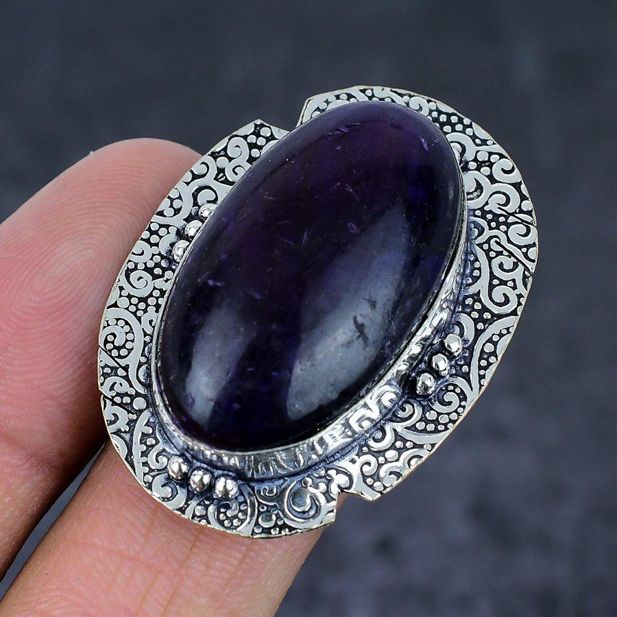 Кольцо из стерлингового серебра 925 пробы с натуральным фиолетовым лабрадоритом, размер 7,5 t8o16