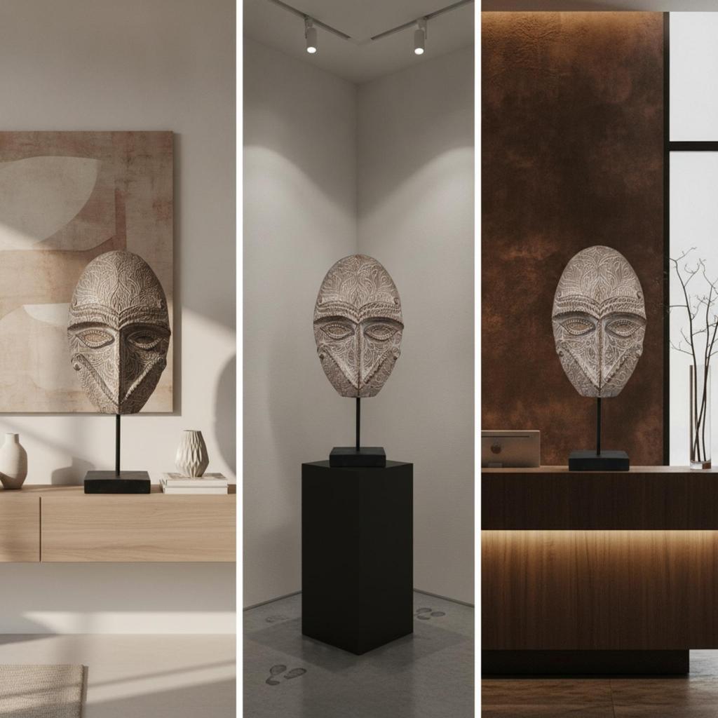 Freestanding Face Sculpture Black Stand Tabletop Decor Textured