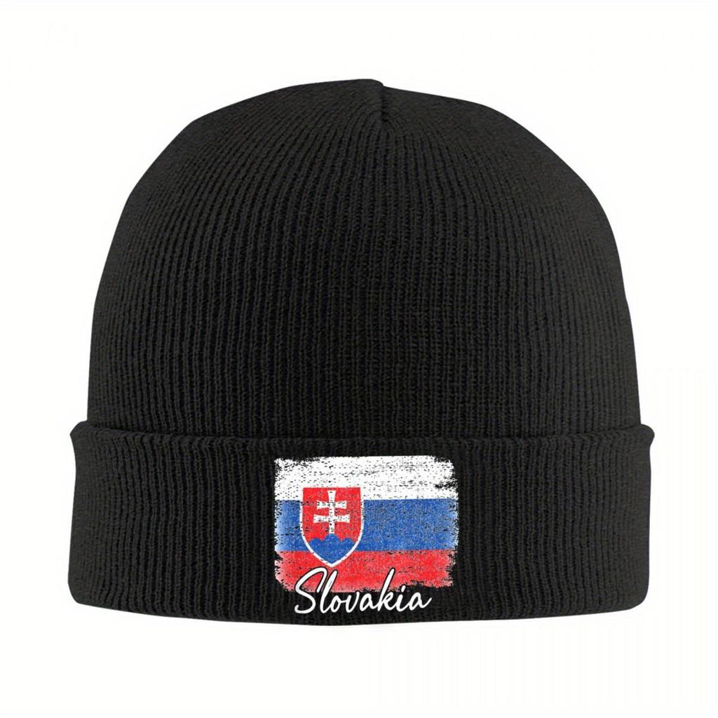 Вязаная шапка-бини с флагом Словакии, осенне-зимняя, теплого цвета, с надписью I Love Slovakia, унисекс, для женщин