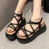 Новые летние модные однотонные сандалии с круглым носком и перекрестными ремешками, удобная элегантная женская обувь на толстой подошве на платформе, НЕТ:X13