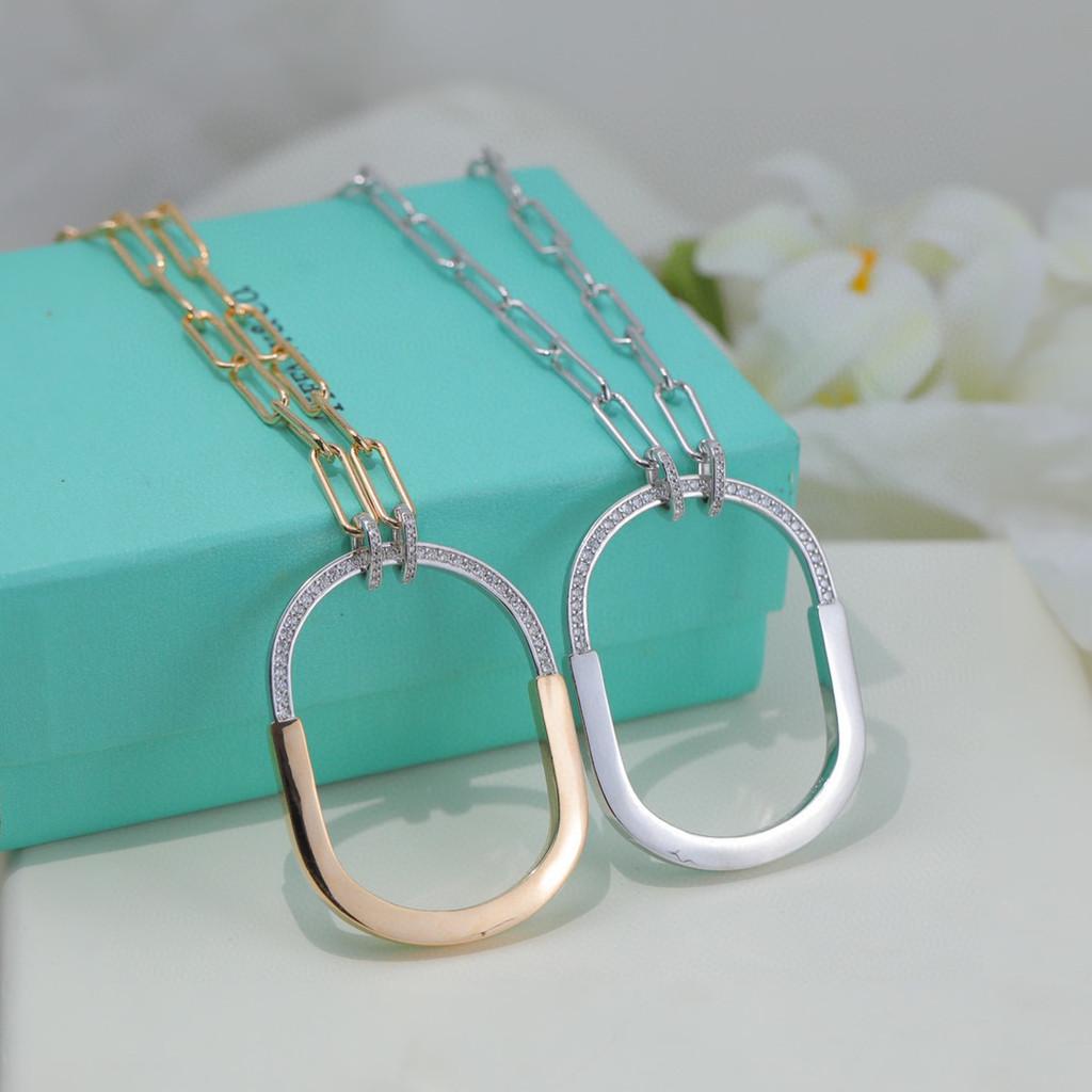 Позолоченный материал с 18-каратным гальваническим покрытием большое полубриллиантовое ожерелье серия коллаборации LOCK ROSE Сверкающий свет инкрустированных бриллиантов сияет ярко