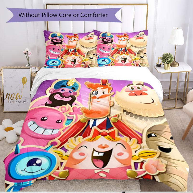 3pcs Duvet Cover Set (1*Duvet Cover + 2*Pillowcase, Without Core), Candy Crush Saga Print Soft All‑Season Bedding Set, Home Bedroom Decor Gift