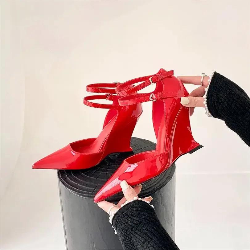 Red Cherry Wedge High Heels 2025 Pointed Toe Sexy Fashion Pumps Old Money Shoes For Women Ladies