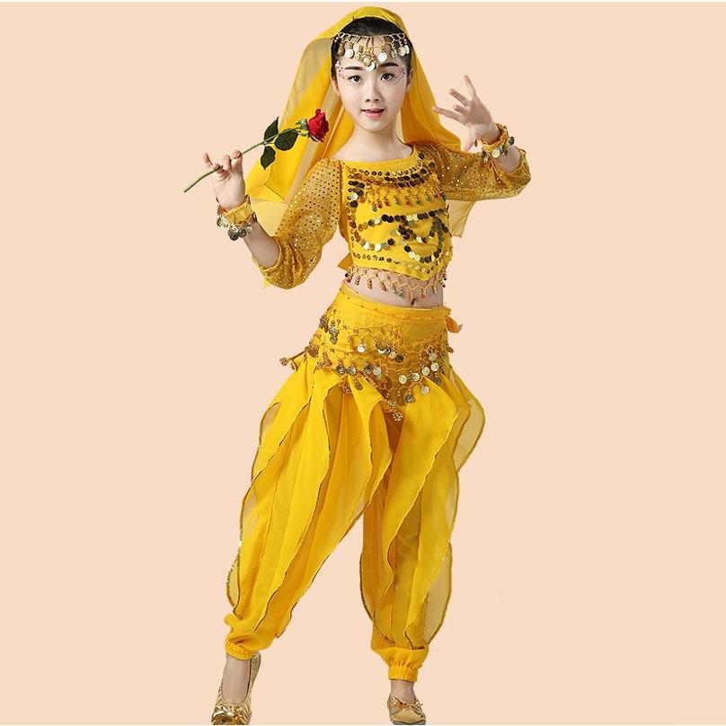 2 шт./компл., детская индийская одежда для танца живота для девочек, шифоновая танцевальная одежда, одежда для выступлений