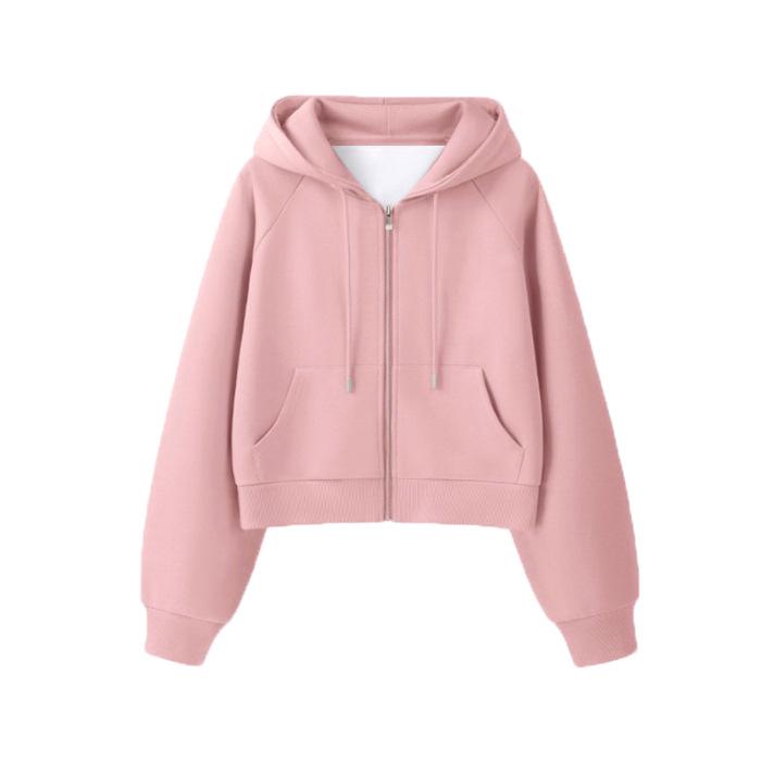 Women's Gray Hooded Zipper Cardigan - Long-Sleeve Sweater Jacket for Spring and Autumn