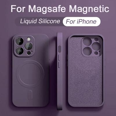 Роскошный жидкий силиконовый чехол для телефона iPhone 15 14 13 12 11 Pro Max Plus для Magsafe с беспроводной зарядкой, противоударный магнитный чехол