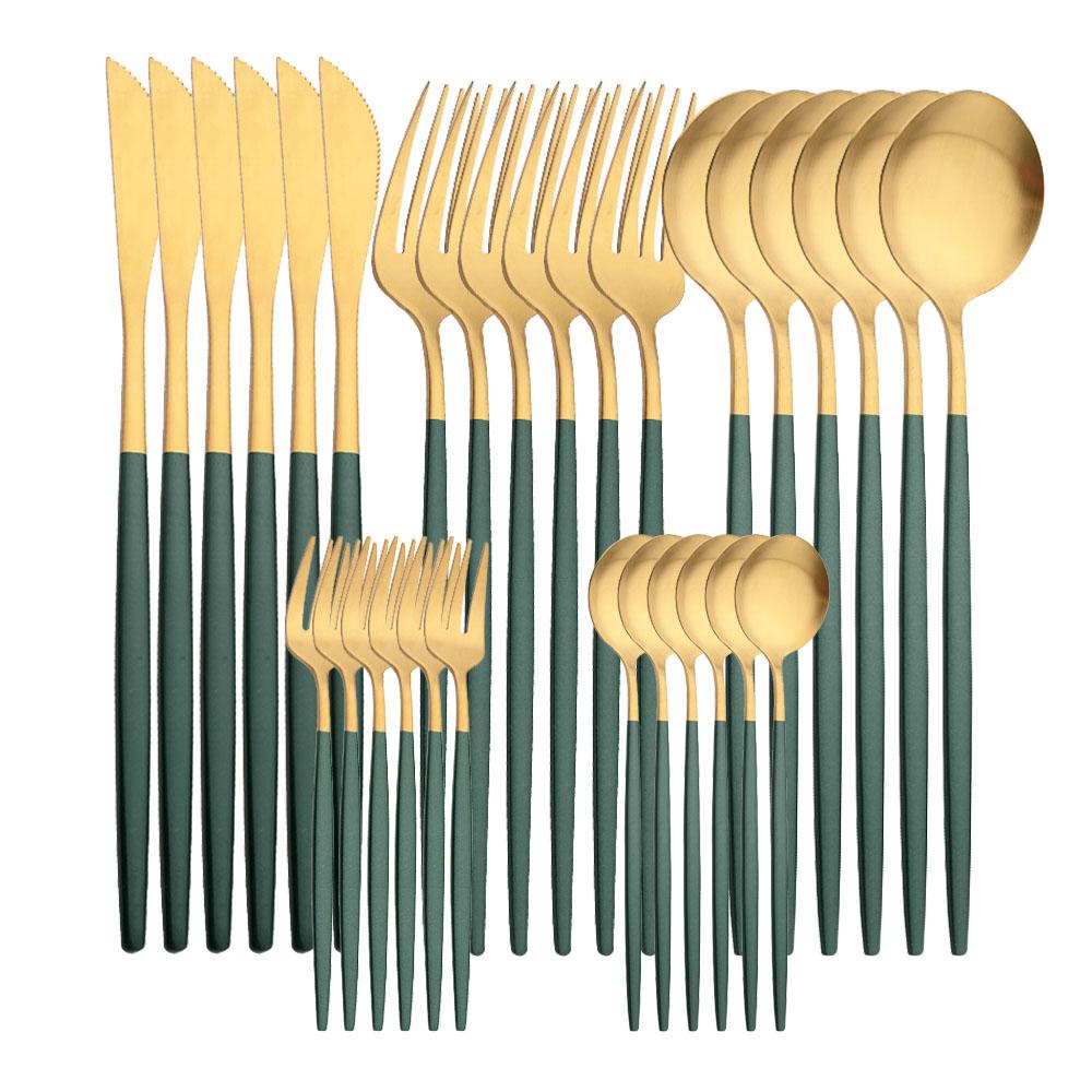 30 шт. черная матовая посуда из нержавеющей стали, нож, вилка для фруктов, ложка, столовые приборы, набор столовых приборов, набор кухонных столовых приборов, сервис на 6 персон