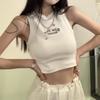 Women Streetwear Y2k Letter Stitch Embroidery Tank Top with Pad Sexy Sleeveless Sporty Crop Top