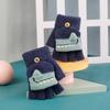 Toddler Kids Winter Knitted Fingerless Cartoon Gloves Thick Warm Outdoor Writing Convertible Flip Top Half Finger Mittens