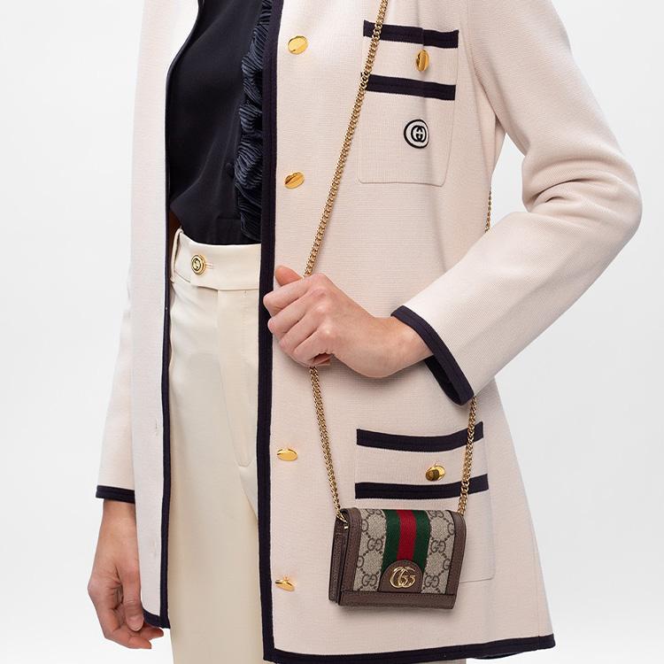 Gucci Сумка через плечо женская Ophidia с полосой Web и кожаной цепочкой 625711-96IWG-8745