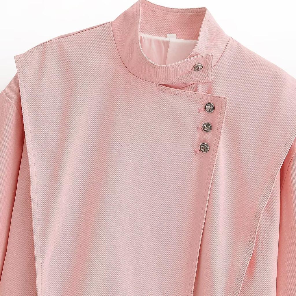 2026 Summer New Arrival: European and American Cross-border Women's Street Fashion Diagonal Ribbed Stand Collar Jacket w09 12192