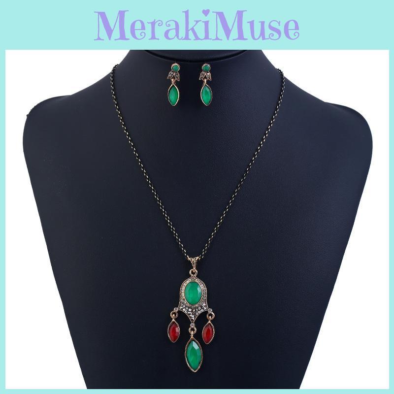Retro Style Pendant Jewelry Set With Resin For Casual And Formal Occasions
