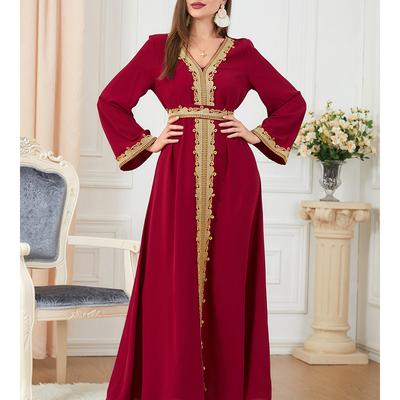 Халат Платье Женщины Вышитый Халат Дубай Турция Исламский Халат Халат Мусуман Расклешенное Платье