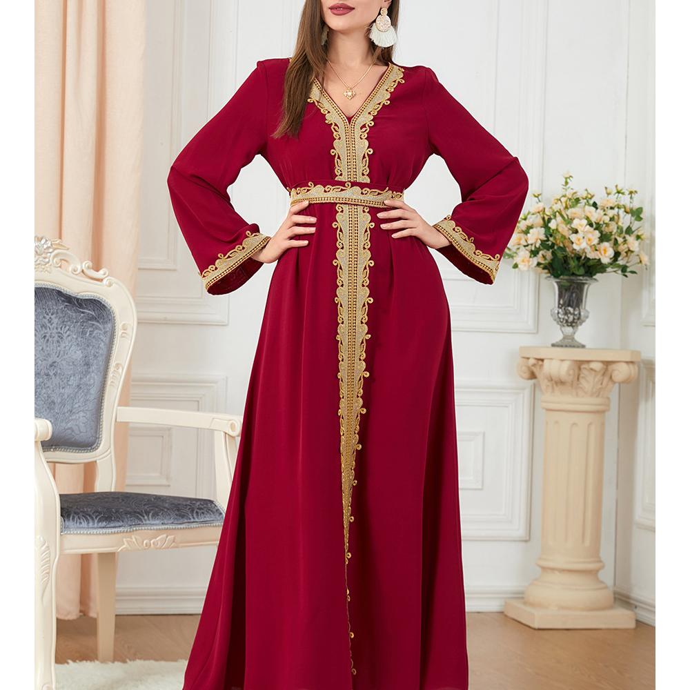 Халат Платье Женщины Вышитый Халат Дубай Турция Исламский Халат Халат Мусуман Расклешенное Платье