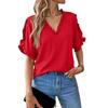Yousheng Women Shirt V-Neck Ruffled Splicing Petal Sleeve Solid Color Tops Loose Fit Tee Casual Office Travel Shirt