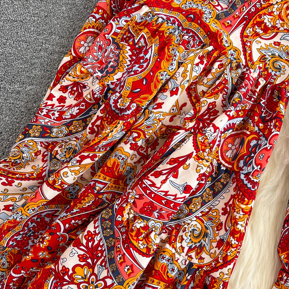 Summer Bohemian Vacation Beach Pants Elegant High Elastic Waist Wide Leg Printed Trouser Casual Flare Fladas New Fashion