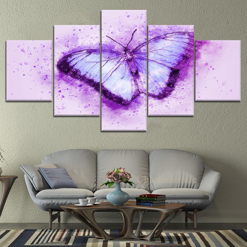 Картины на холсте, 5 шт., HD-печать, современный постер, фиолетовая бабочка, украшение, настенное искусство для украшения дома, декор стен без рамки