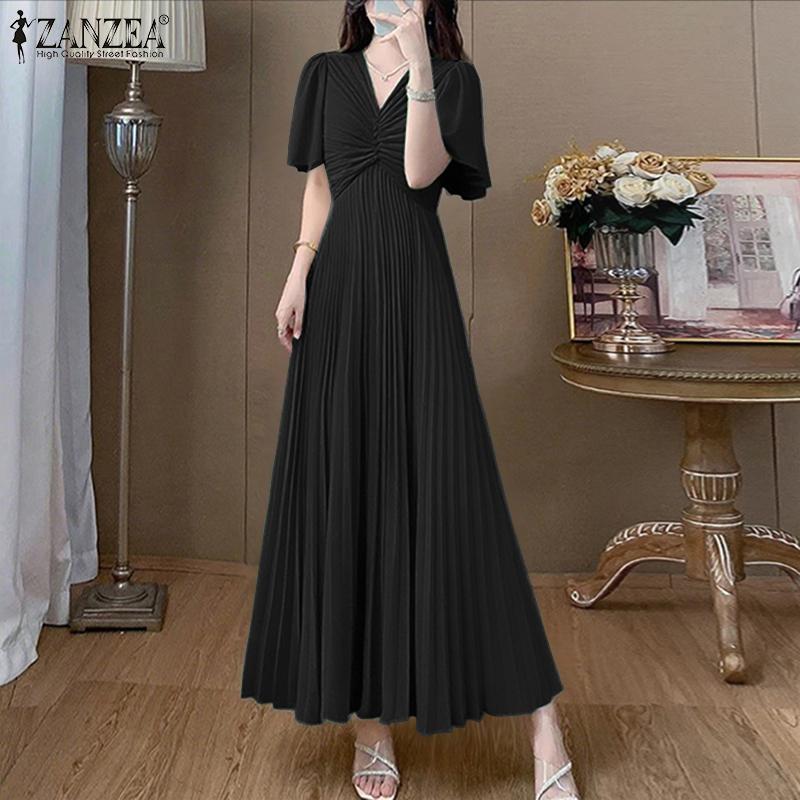 ZANZEA Женское повседневное летнее платье с коротким рукавом и V-образным вырезом