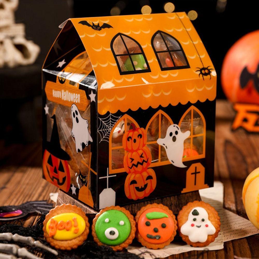 10Pcs Trick or Treat Snack Packaging Box Cartoon Ghost House Cookie Box Halloween Decoration