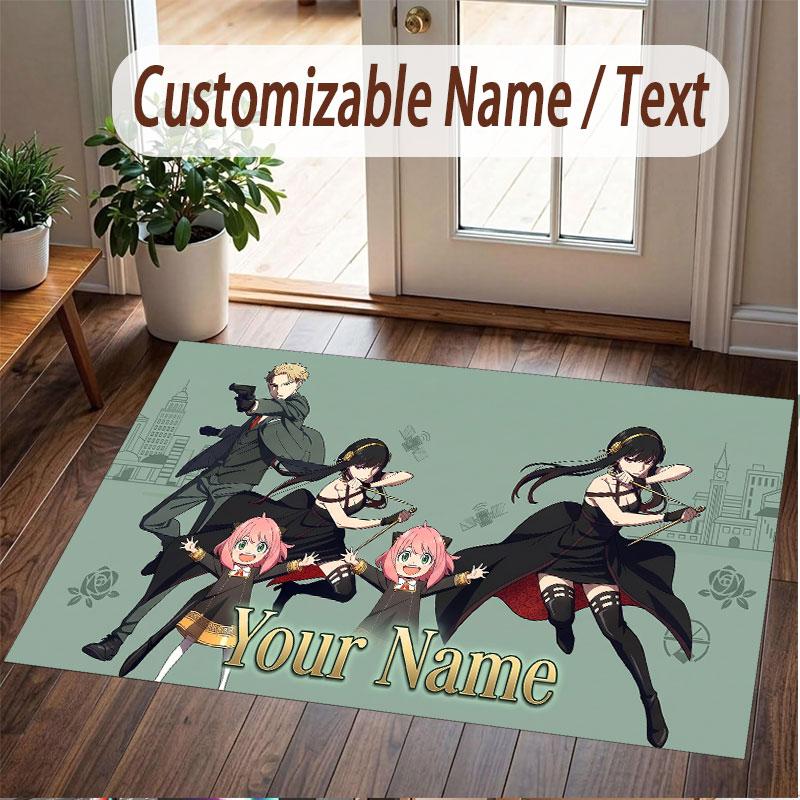 Custom Name Crystal Velvet Rug,Spy × Family Comfortable Anti Slip Floor Mat For Room Decoration