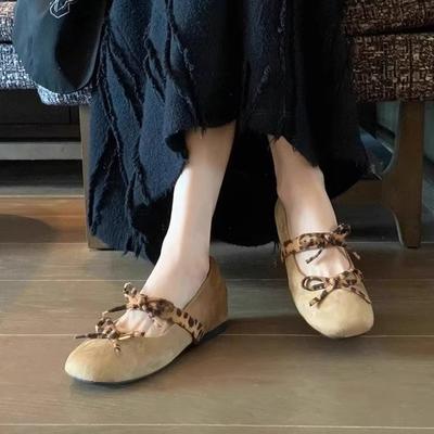 Вариант из овчины! Ретро одинарная обувь женская замшевая с круглым носком, с неглубоким вырезом, леопардовым принтом и бантом, со скрытой платформой, туфли Мэри Джейн, балетки