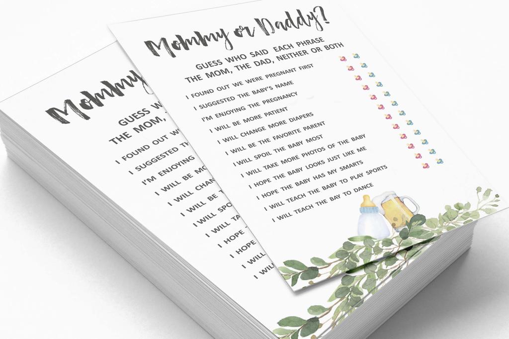 Inkdotpot Кто сказал это игра мама или папа 50 листов веселая игра для детского душа Приветствия гендерно-нейтральная вечеринка-8443