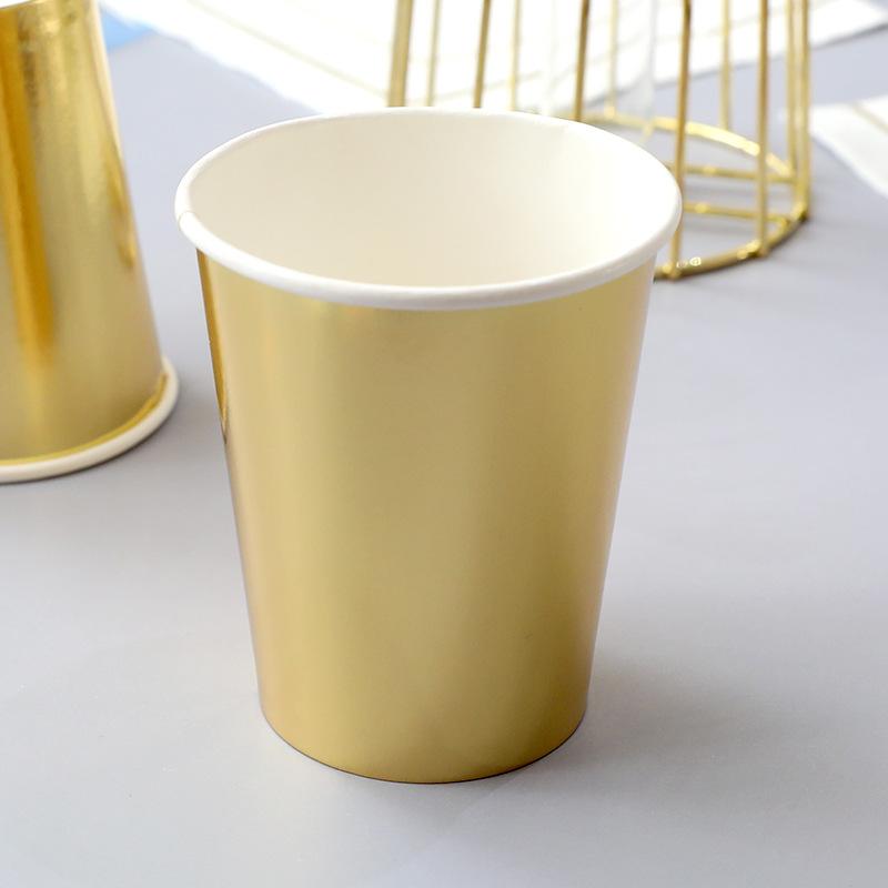 10 шт. Набор одноразовой посуды из золота, серебра, розового золота, однотонные бумажные тарелки, стаканчики, принадлежности для свадьбы, дня рождения, вечеринки, Нового года 2024