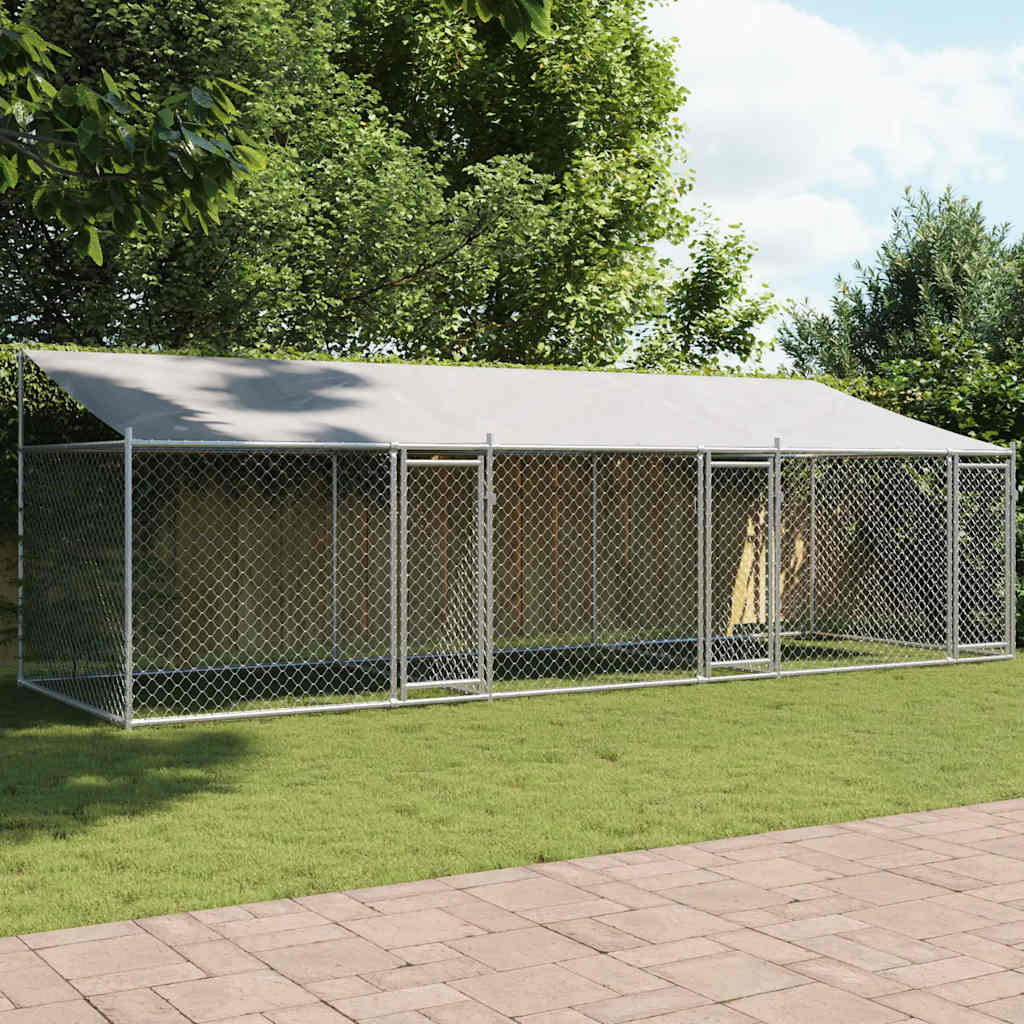 Dog Kennel with Roof and Doors Gray 6x2x2 m Galvanized Steel