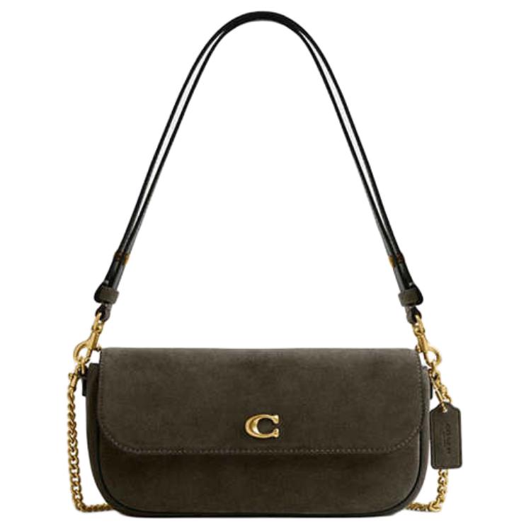 Coach Brook 23 Suede Underarm Bag Baguette Crossbody Bag Leather Medium Women bags Brass Olive-Green CCD07-B4OL