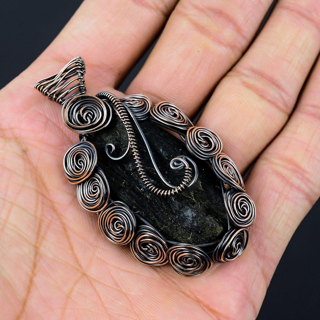 Черный Турмалин Драгоценный Камень Медная Проволока Обернуть Кулон Ручной Работы Подарок Ювелирных Изделий