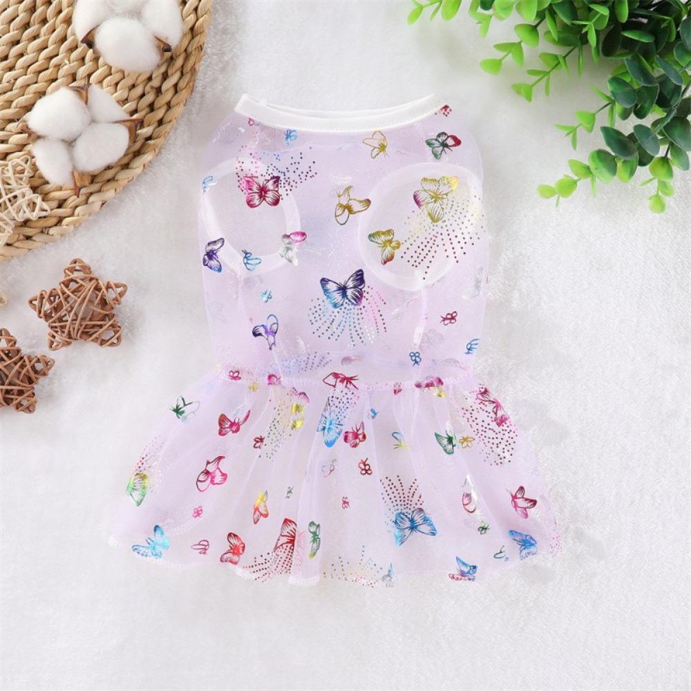 Cute Dog Butterfly Princess Dress Butterfly Print Lace Trim Summer Thin Dog Dress Breathable Pet Vest Dress Daily Wear