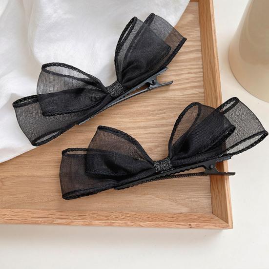 2Pcs Women Hairpins Two-layer Mesh Bow Anti-slip Photo Prop Lightweight Princess Style Reusable Party Hair Decoration Tool