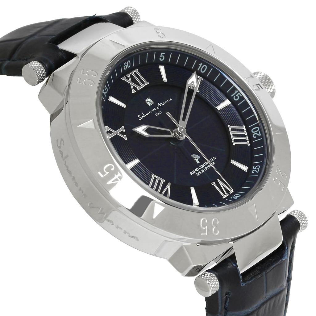 Marra Watch Radio Solar Кожаный ремень Деловой формальный Серебряный Темно-синий [Salvatore Marra]Salvatore Мужская
