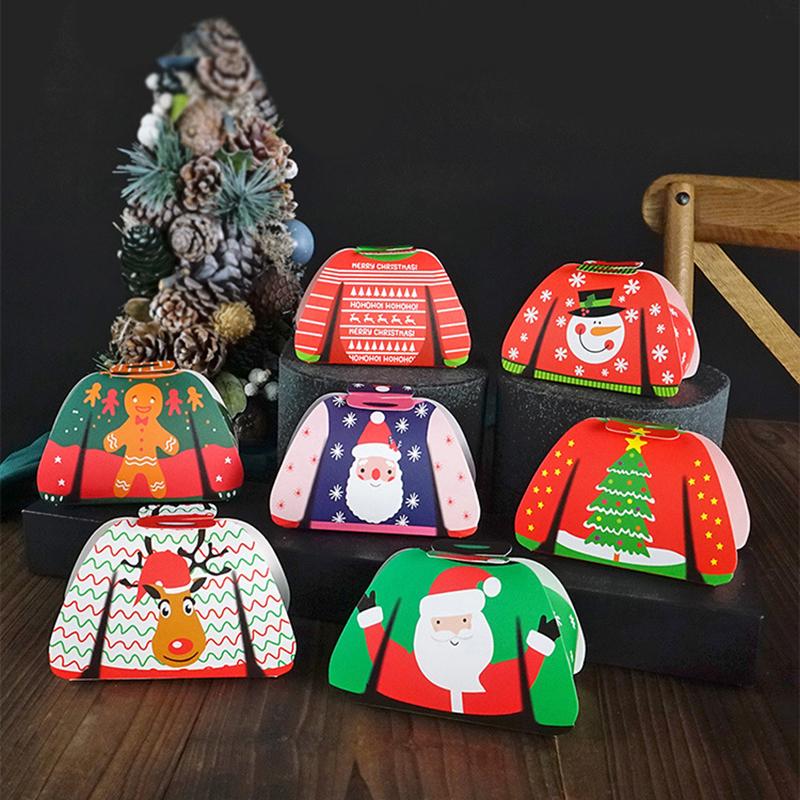 12Pcs 2024 Merry Christmas Cartoon Sweater Christmas Candy Box Kids Chocolate Gift Packaging Box Decor Year Party Supplies