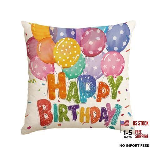 1pc Happy Birthday Balloons Throw Pillow Cover - 18x18 Inch - Pack of 1