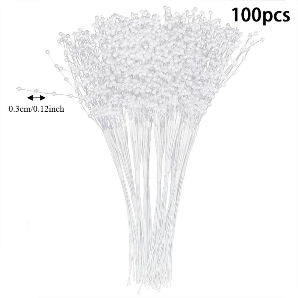100pcs Artificial Pearls Pearl Sticks 3mm Bead DIY Accessories Decor String Pearls Wedding Party