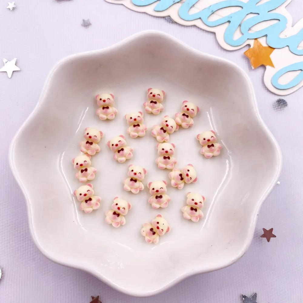 100 шт. смоляная красочная мини-фигурка в виде медведя с бантом из мультфильма «Любовь», декор для ногтей с плоской задней частью, аксессуары для скрапбукинга